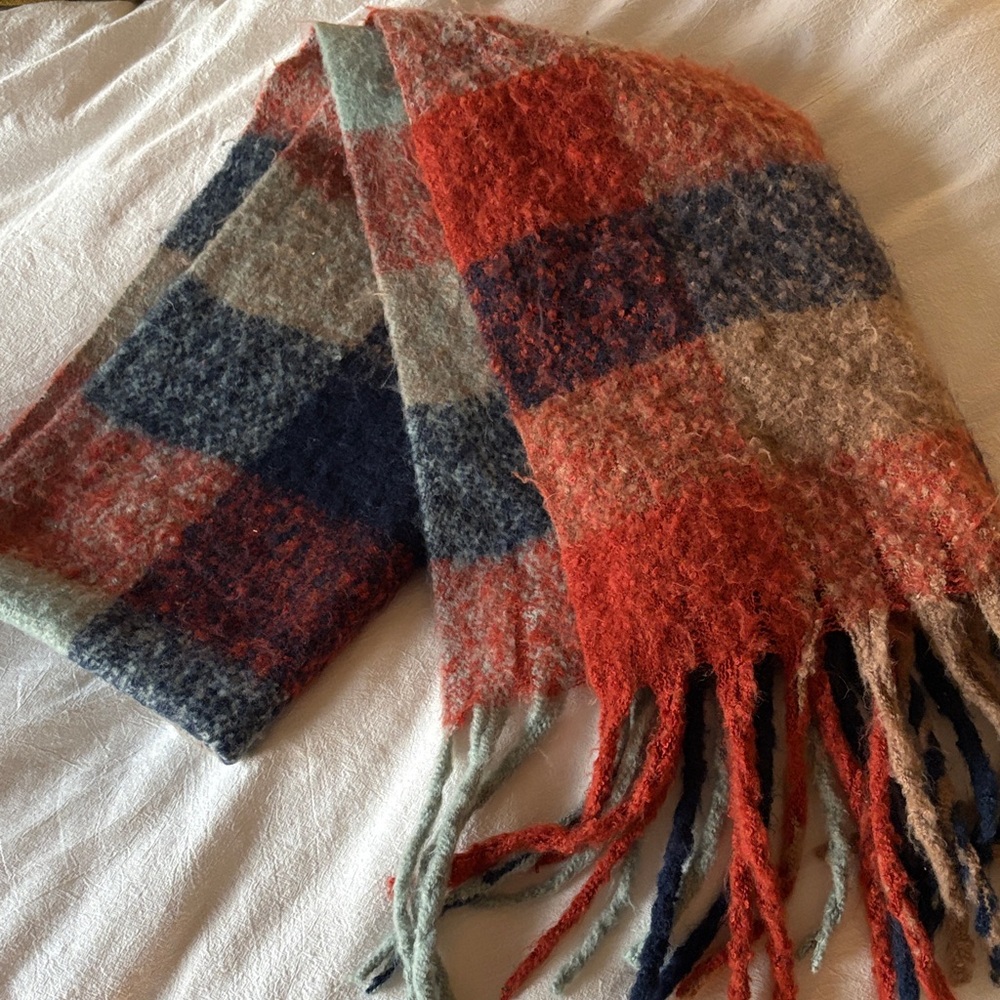 Anthropologie Red and Blue Plaid Scarf